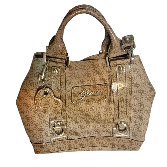 Guess Handbags - GUESS Large Marciano Beige Monogram Logo Shoulder Tote Crossbody 2 Way Bag